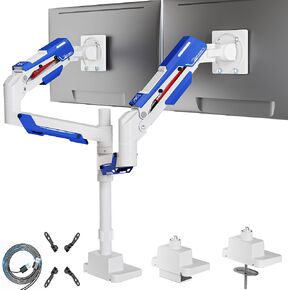 ARES WING Dual Monitor Mount, Adjustable Stacked Monitor Stand with USB A/C, Heavy Duty Gas Spring Monitor Desk Stand for 2 Monitors for 24-57 Inch Ultrawide Screen, 75/100/200 Vesa Mount, Black