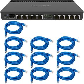MikroTik RB4011iGS+RM 10xGigabit Port Router with a Quad-core 1.4Ghz CPU, 1GB RAM, SFP+ 10Gbps cage and Desktop case with Rack Ears + 10 Free Cat5e RJ-45 3 ft. Cable