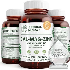 Natural Nutra Calcium Magnesium Zinc Supplement with Vitamin D3 for Bone Strength, Healing Health, Gluten Free and Sugar Free, Essential Mineral Complex, 1000/500/25 mg (250 Count)