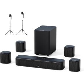 ULTIMEA 7.1CH Surround Soundbar with Subwoofer and 4 Speakers + Adjustable Speaker Stands Pair, 330W Home Theater System Bundle, Compatible with Aura/Poseidon Series, for Smart TV, Movies & Gaming