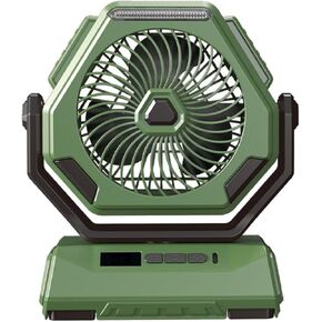 Outdoor Automatic Steering Wireless USB Charging Small Fan Lighting Silent Battery Large Capacity Portable Camping Fan (Green,A)