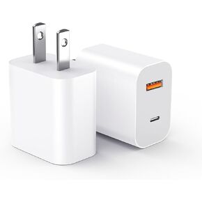 2 Pack USB C Charger Block, 20W Durable Dual Port QC+PD 3.0 Power Adapter, Double Fast Plug Charging Block for iPhone 13/14/15/16/16 Pro/Pro Max/Plus, XS/XR/X, Watch Series 8/7 Cube，White (2)