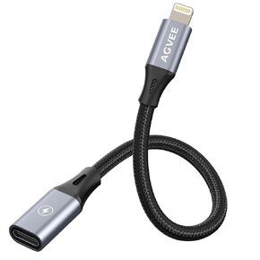 AGVEE 2 Pack 4 inch Lightning Female to USB C Male PD Adapter, 27W Fast Charger Charging Comverter for iPhone 15 16 Plus Pro Max Carplay, Samsung S25 S24 S23 S22, Not for Audio, Dark Gray