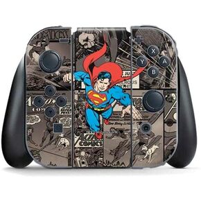 Skinit Decal Gaming Skin Compatible with Nintendo Switch (2017-2021) Joy-Con Controller - Officially Licensed DC Comics Superman Vintage Action Pose Pattern Design