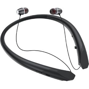 Neckband Bluetooth Headphones with Wireless Retractable Earbuds, Built-in Mic & Vibration Alerts - IPX5 Sweatproof Earphones, Noise Cancelling Headset for Sports, Running, Driving (Black)