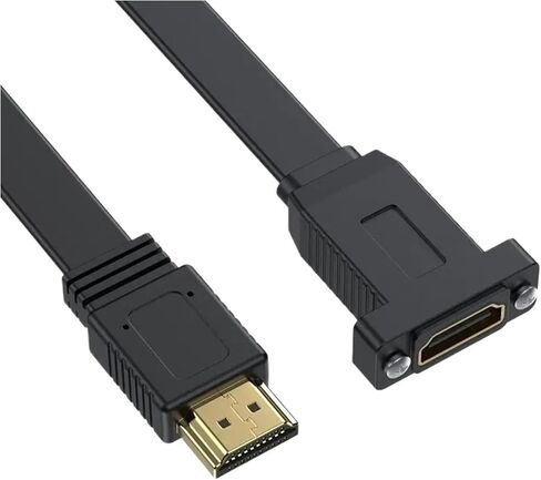 Flat HDMI Compatible Version 2.0 Male Female Extension Cable with Fixed Screw ho/*le Chassis Panel Cable Support 4K 60Hz(Straight) in Saudi Arabia