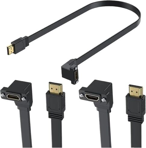 Flat HDMI Compatible Version 2.0 Male Female Extension Cable with Fixed Screw ho/*le Chassis Panel Cable Support 4K 60Hz(Straight) in Saudi Arabia