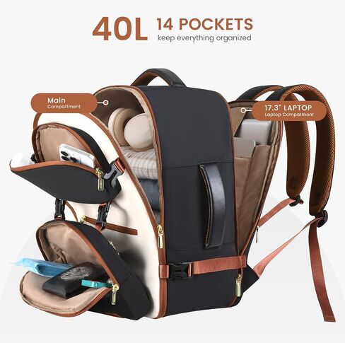 LOVEVOOK Travel Backpack for Women Men, TSA Carry on Backpack Flight Approved 40L Fits 17 Inch Laptop, Waterproof Personal Item Travel Bag Business Weekender Daypack with Detachable Crossbody Bag in Saudi Arabia