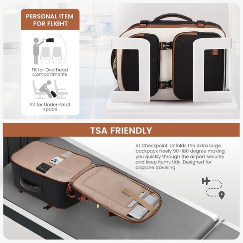LOVEVOOK Travel Backpack for Women Men, TSA Carry on Backpack Flight Approved 40L Fits 17 Inch Laptop, Waterproof Personal Item Travel Bag Business Weekender Daypack with Detachable Crossbody Bag in Saudi Arabia