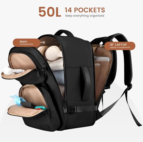 LoveVook سفر على ظهره للنساء ، TSA Carry On Backpack Flight معتمدة من 40 لترًا ، وهو جهاز كمبيوتر محمول 17 بوصة ، ومقاوم للماء ، حقيبة سفر ، Business Weekender مع حقيبة Crossbody قابلة للفصل in Kuwait