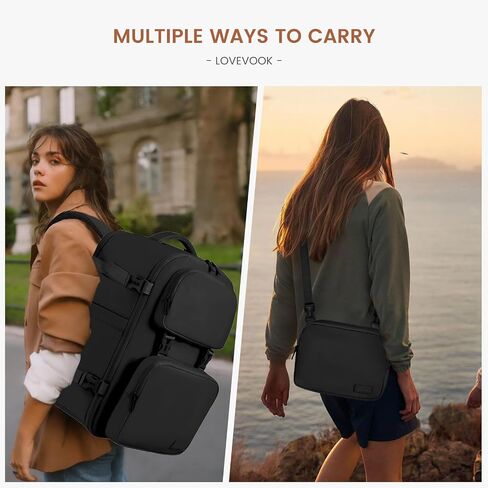 LoveVook سفر على ظهره للنساء ، TSA Carry On Backpack Flight معتمدة من 40 لترًا ، وهو جهاز كمبيوتر محمول 17 بوصة ، ومقاوم للماء ، حقيبة سفر ، Business Weekender مع حقيبة Crossbody قابلة للفصل in Kuwait