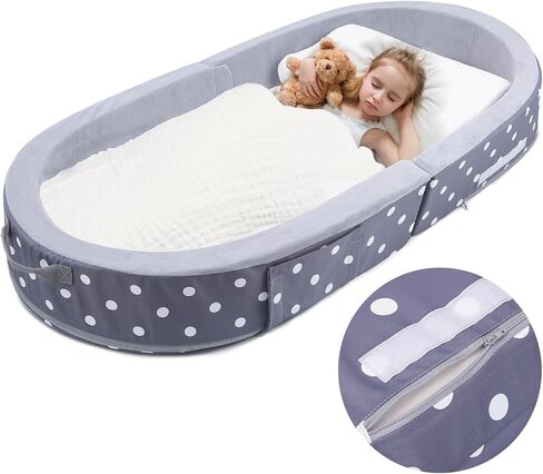 Mooedcoe Foldable Toddler Floor Bed with Sides, Portable Toddler Bumper Bed for Travel Kid Foam Sleeping Cot in Saudi Arabia