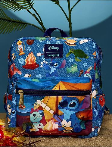 Loungefly Disney Stitch Camping Cuties All-Over Print Nylon Square Mini Backpack, Small in Saudi Arabia