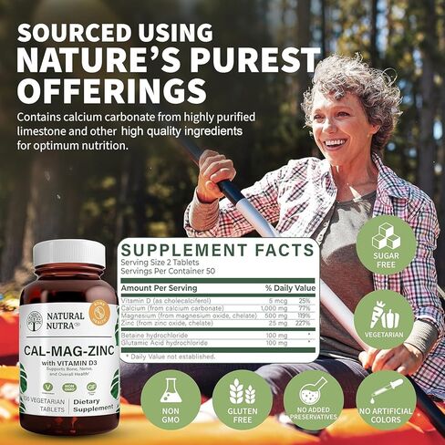 Natural Nutra Calcium Magnesium Zinc Supplement with Vitamin D3 for Bone Strength, Healing Health, Gluten Free and Sugar Free, Essential Mineral Complex, 1000/500/25 mg (250 Count) in Kuwait