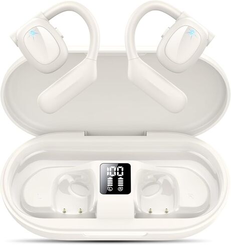 Open Ear Bluetooth 5.3 Earbuds,Wireless Headphones Sport Over Earphones Built-in 4 Mic with Ear Hooks 75H Playtime,Bluetooth Ear Buds with LED Digital Display,IPX5 Waterproof for Running Fitness/Black in Saudi Arabia