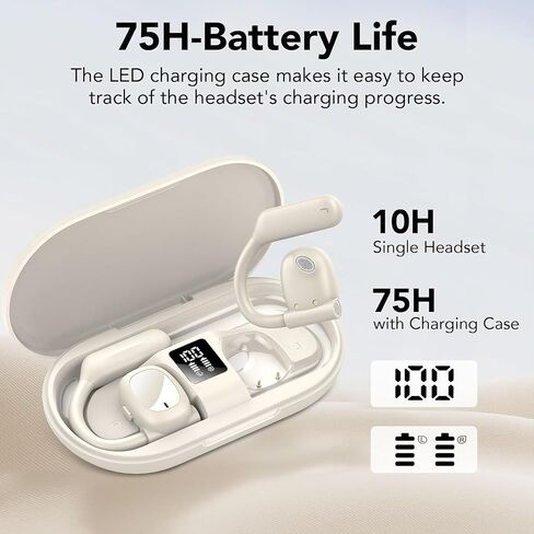 Open Ear Bluetooth 5.3 Earbuds,Wireless Headphones Sport Over Earphones Built-in 4 Mic with Ear Hooks 75H Playtime,Bluetooth Ear Buds with LED Digital Display,IPX5 Waterproof for Running Fitness/Black in Saudi Arabia