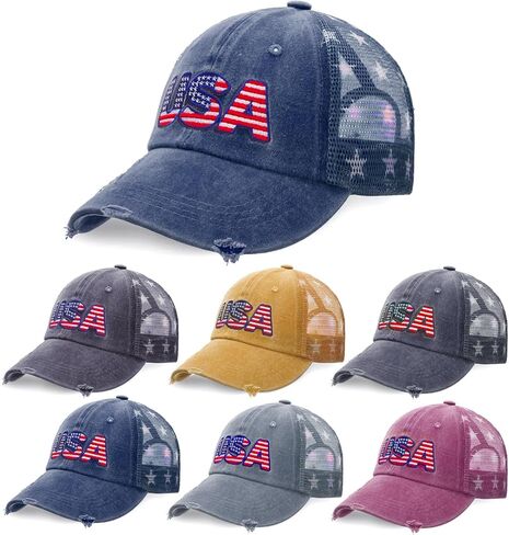 Tarpop 6 Pcs American Flag Baseball Cap Tactical USA Flag Hats Adjustable Washed Us Flag Cap for Men Women in Kuwait