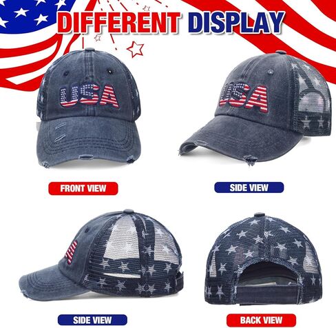 Tarpop 6 Pcs American Flag Baseball Cap Tactical USA Flag Hats Adjustable Washed Us Flag Cap for Men Women in Kuwait