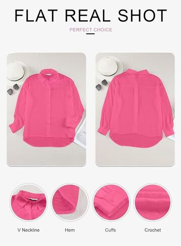 Astylish Women Button-Down Shirts V-Neck Elegant Blouse Long Sleeve Basic Top in Kuwait