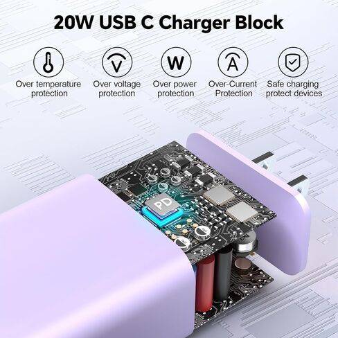 هاتف Chager سريع الشحن ، 60 واط 10FT USB C -Corger و Type C Coll Charger Charger ، متوافق مع I Phone 16/16 Plus/16 Pro/16 Pro Max/15/15 Pro/15 Pro Max/15 Plus - Pink and Yellow in Kuwait