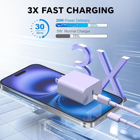 هاتف Chager سريع الشحن ، 60 واط 10FT USB C -Corger و Type C Coll Charger Charger ، متوافق مع I Phone 16/16 Plus/16 Pro/16 Pro Max/15/15 Pro/15 Pro Max/15 Plus - Pink and Yellow in Kuwait