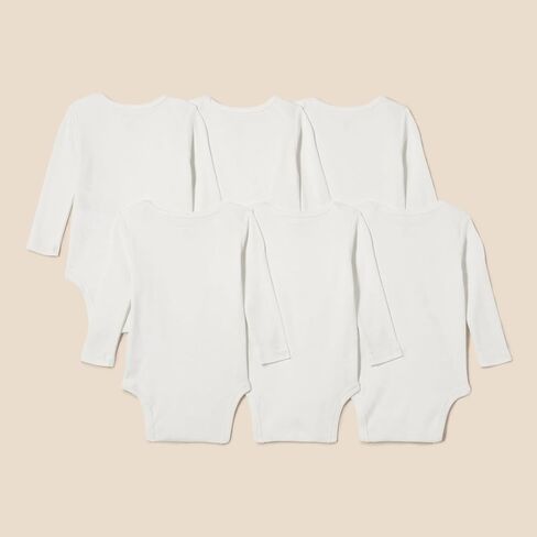 Amazon Essentials Unisex Babies' Long-Sleeve Bodysuits, Pack of 6, White/Grey Heather, 0-3 Months in Saudi Arabia