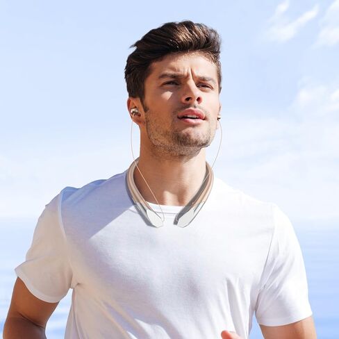 Neckband Bluetooth Headphones with Wireless Retractable Earbuds, Built-in Mic & Vibration Alerts - IPX5 Sweatproof Earphones, Noise Cancelling Headset for Sports, Running, Driving (Black) in Kuwait