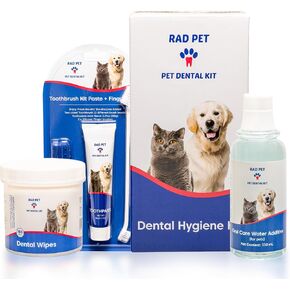 RadPet Advanced Dental Hygiene Kit for Cats & Dogs - Complete Oral Care with Toothbrush, Enzymatic Toothpaste, Dental Wipes, & Water Additive Vet Formulated Pet Toothpaste Kit