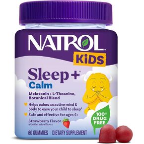 Natrol Kids Sleep+ Calm, Melatonin and L-Theanine, Sleep Aid Gummies with Botancial Blends, 100% Drug-Free, 60 Count (Pack of 2) in Kuwait