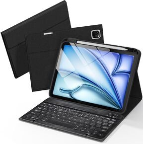 for iPad Air 11 Inch Case with Keyboard M3/M2 (2025/2024), Rechargeable Wireless Keyboard, Detachable - Pencil Holder, for iPad Pro 11 (4th/3rd/2nd/1st Gen) & iPad Air 5th/4th Gen （Black）