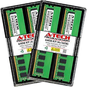 A-Tech 64GB Kit (4x16GB) RAM for Dell PowerEdge R230, R240, R250, R330, R350, T130, T140, T30, T340, T350 | DDR4 2666MHz PC4-21300 ECC-UDIMM 2Rx8 ECC Unbuffered Server Memory Upgrade