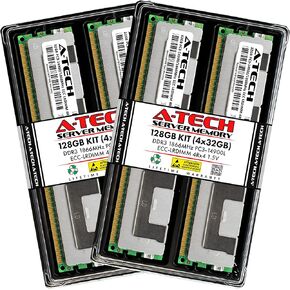 A-Tech 128GB Kit (4x32GB) RAM for Supermicro SUPER H8SGL-F, X9DBU-3F, X9DR3-F, X9DRFF-7TG+, X9DRL-EF, X9DRT-PIBF, X9SRE | DDR3 1866MHz PC3-14900 ECC LRDIMM 4Rx4 1.5V Load Reduced Server Memory Upgrade