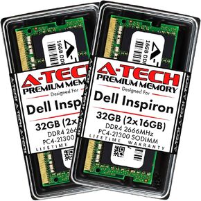 A-Tech 32GB (2x16gb) ذاكرة الوصول العشوائي لـ Dell Inspiron 5477 ، 5490 ، 5491 ، 7777 ، 7790 All-in-One | DDR4 2666MHz SODIMM PC4-21300 260-PIN طقم ترقية الذاكرة غير المقلوب