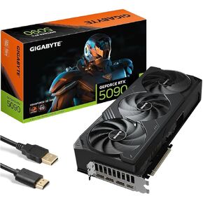 GIGABYTE Windforce GeForce RTX 5090 OC 32GB GDDR7 Graphic Card GPU GV-N5090WF3OC (Blackwell Architecture and DLSS, 3 Fans, Reinforced Structure, Server-Grade Thermal Conductive Gel) with HDMI Cable.