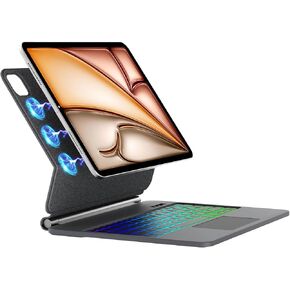 حالة لوحة مفاتيح Faryodi لـ iPad Air 13 inch (M3 2025/M2 2024) ، iPad Pro 12.9 بوصة 6th/5th/4/3rd Gen ، سهلة الكابولي العائمة ، 7 ألوان لوحة مفاتيح سحرية خلفية مع لوحة تتبع متعددة اللمس ، رمادي