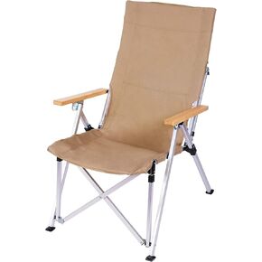 TRY & DO Portable Oversized Folding Camping Chair with Aluminum Frame, 3 Positions Adjustable Beach Chair with Wooden Armrest for Outdoor Use, Carry Bag and Back Storage Pouch Included, Beige