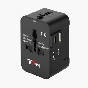 Travel Adapter with USB C, Universal All in One Worldwide Travel Adapter Power Converters Wall Charger AC Power Plug Adapter USB Type C Charging Ports for USA EU UK AUS Black