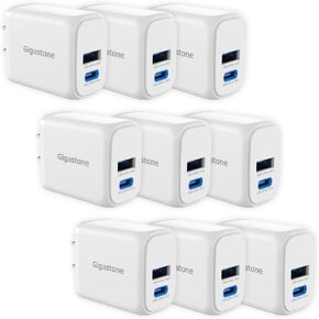 Gigastone 12W USB C USB A Dual Port Wall Charger [9 Pack] 2.4A Travel Charging Block Fast Charging Power Brick, Compatible with iPhone 16/15/14/13/12, Samsung S24/S23/S22, Kindle E-Reader fast charger