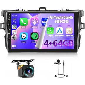 [4+64G] Hikity for Toyota Corolla 2009 2010 2011 2012 2013 Car Stereo Radio, 1280 * 720P 9 Inch Touch Screen with Wireless Carplay/Android Auto/GPS Navigation/DSP/Bluetooth+AHD Backup Camera