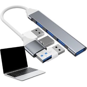 USB Hub, Multiport USB Splitter Adapter, 4-Port Data Splitter, Portable USB Adapter, USB 3.0 Hub Splitter Extender, Multiport Expander for Laptop, Audio, Printer