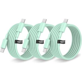 USB C to USB C Cable, 10FT Type C Charger Fast Charging Cord, 3 Pack Carplay Cable for iPhone 16 15 Pro/Plus/Pro Max/MacBook Air/Galaxy S25/S24/Laptops（White） in Kuwait