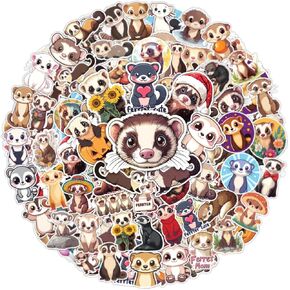 64pcs Ferret Stickers - Ferret Lover Gifts Waterproof Decals for Water Bottles Laptop Luggage Computer Scrapbooking Teens Adults Girls Kids Funny Party Birthday Decorations