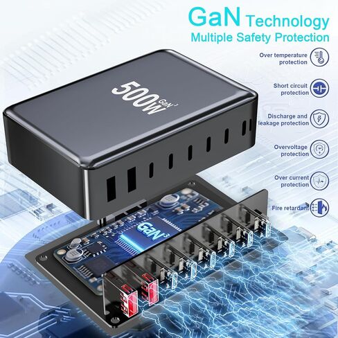 440W USB C Charger Block, 8-Port Fast USB Charging Station Dual PD 100W GaN Ⅲ Pro Charging Station For Multiple Devices, Laptop Charger Adapter Compatible with MacBook, DELL, iPad, iPhone, Samsung etc in Saudi Arabia
