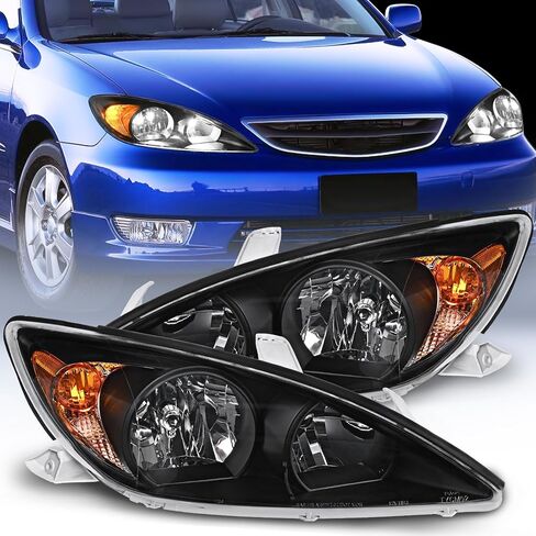 Nilight Headlight Assembly for 2002 2003 2004 Toyota Camry LE/XLE Headlamps Replacement Chrome Housing Amber Reflector Clear Lens Driver and Passenger Side, 2 Years Warranty in Saudi Arabia