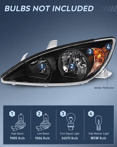 Nilight Headlight Assembly for 2002 2003 2004 Toyota Camry LE/XLE Headlamps Replacement Chrome Housing Amber Reflector Clear Lens Driver and Passenger Side, 2 Years Warranty in Saudi Arabia