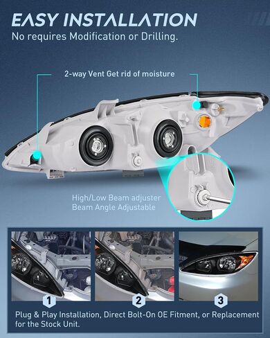 Nilight Headlight Assembly for 2002 2003 2004 Toyota Camry LE/XLE Headlamps Replacement Chrome Housing Amber Reflector Clear Lens Driver and Passenger Side, 2 Years Warranty in Saudi Arabia