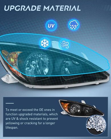 Nilight Headlight Assembly for 2002 2003 2004 Toyota Camry LE/XLE Headlamps Replacement Chrome Housing Amber Reflector Clear Lens Driver and Passenger Side, 2 Years Warranty in Saudi Arabia
