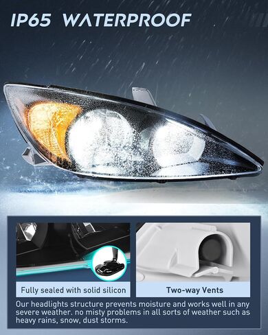 Nilight Headlight Assembly for 2002 2003 2004 Toyota Camry LE/XLE Headlamps Replacement Chrome Housing Amber Reflector Clear Lens Driver and Passenger Side, 2 Years Warranty in Saudi Arabia