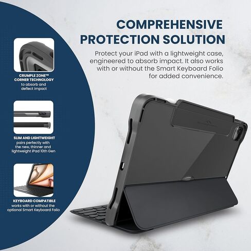 Brenthaven Edge Companion Companion Hard Shell Protection for iPad Air 11 Inch (M2) 2024 iPad Air 5th | الجيل الرابع 10.9 بوصة ، iPad Pro 11 بوصة (الرابع الثالث من الجنرال) مع حامل وقلم رصاص مدمج-رمادي in Kuwait