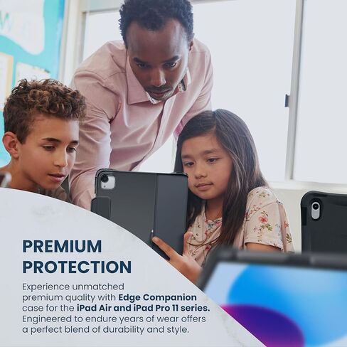 Brenthaven Edge Companion Companion Hard Shell Protection for iPad Air 11 Inch (M2) 2024 iPad Air 5th | الجيل الرابع 10.9 بوصة ، iPad Pro 11 بوصة (الرابع الثالث من الجنرال) مع حامل وقلم رصاص مدمج-رمادي in Kuwait